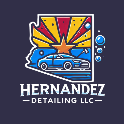 Hernandez Detailing LLC logo with Arizona outline, car, sun, and bubbles